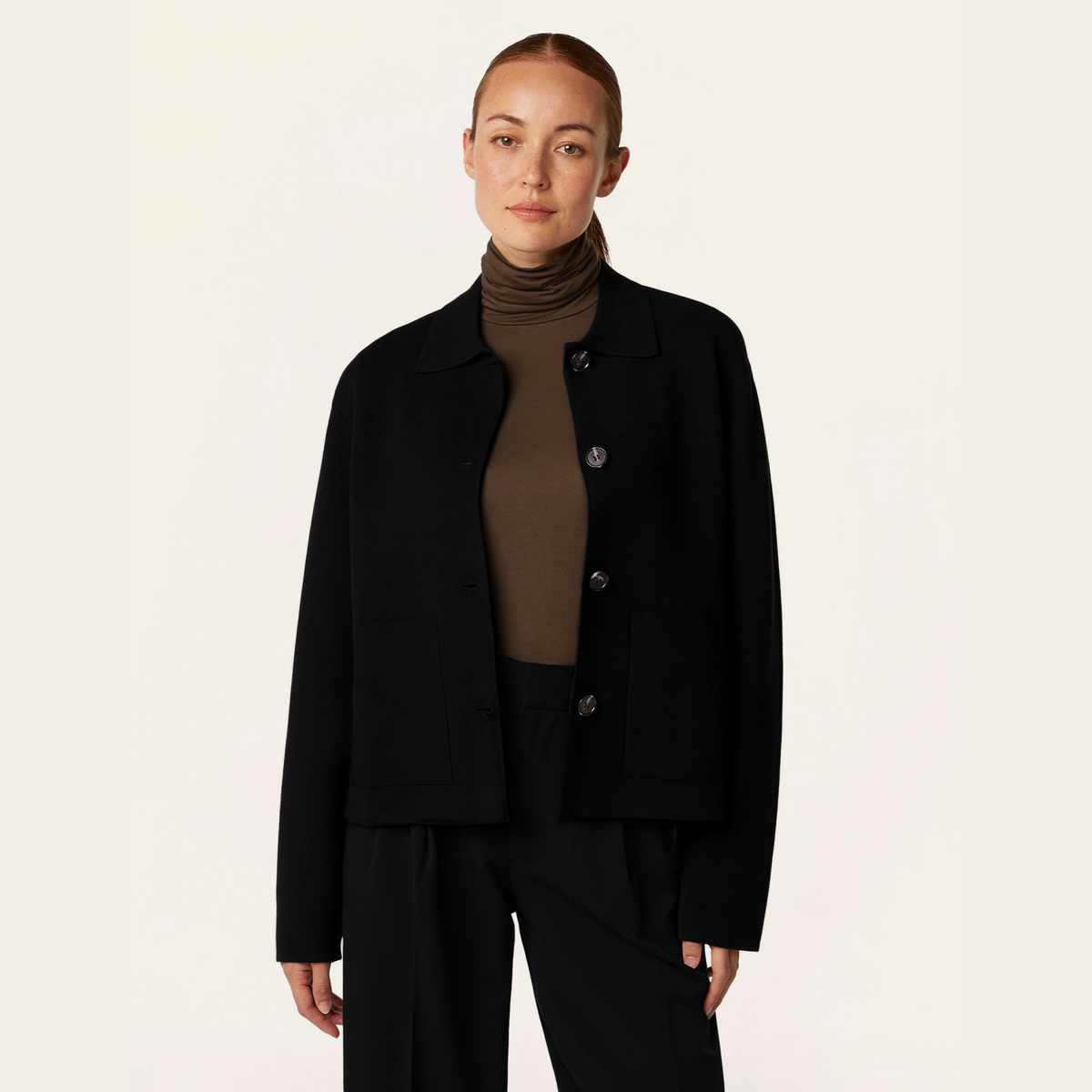 Boxy Jacquard Cardigan - Black