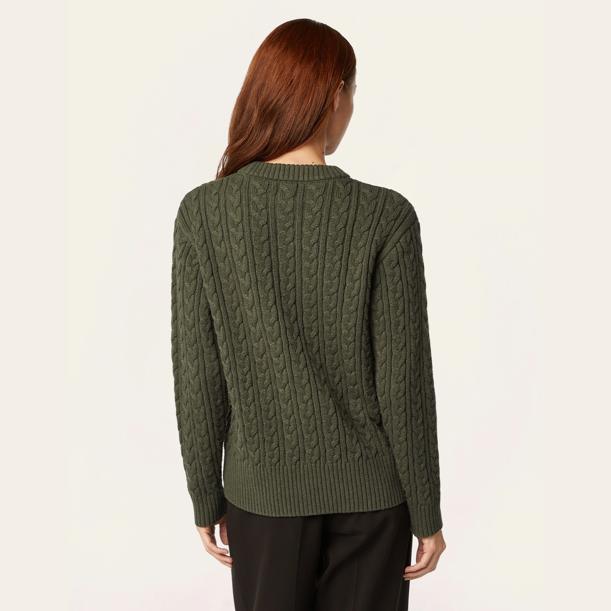 Heavy Seawool Cable Crewneck - Dark Olive