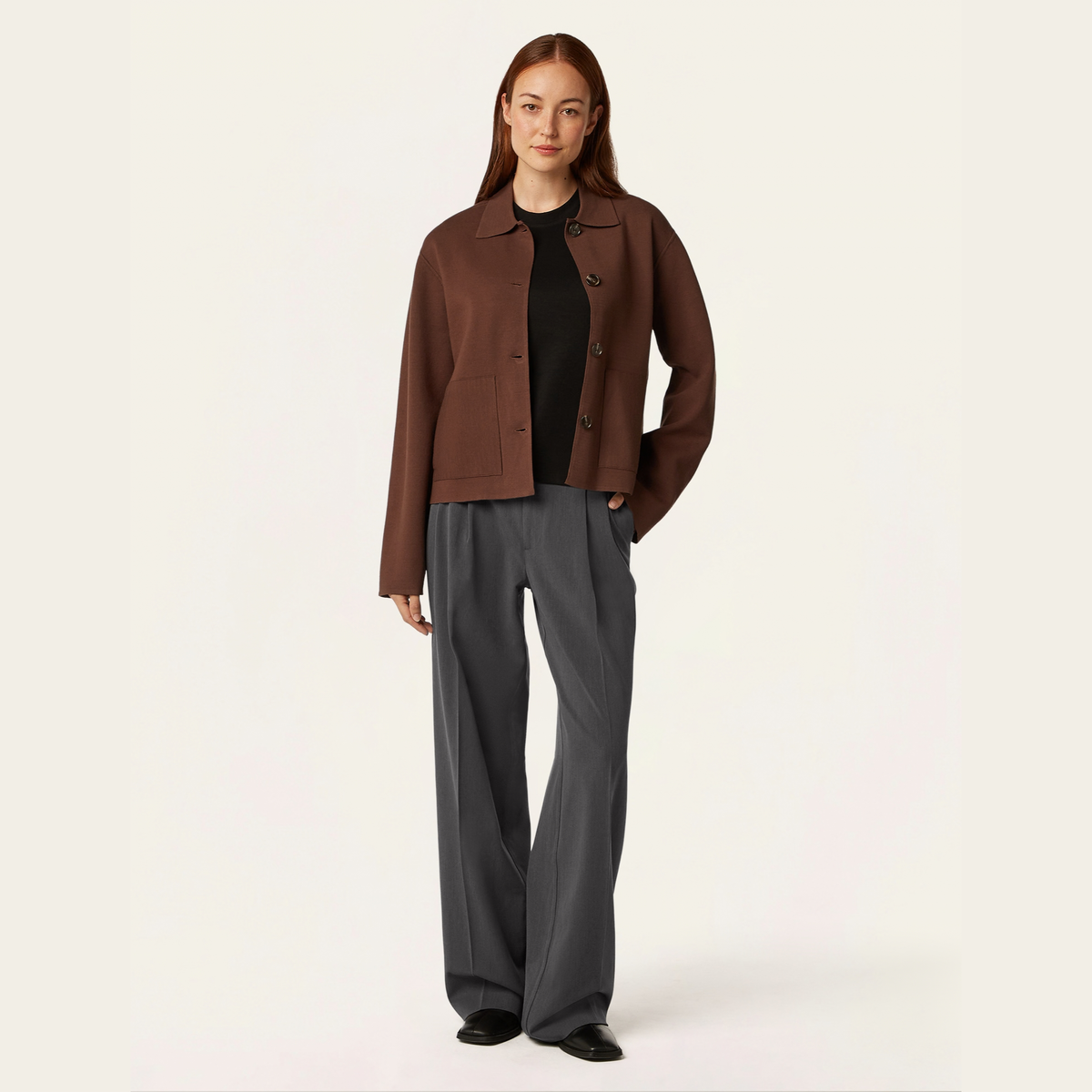 Boxy Jacquard Cardigan - Brown