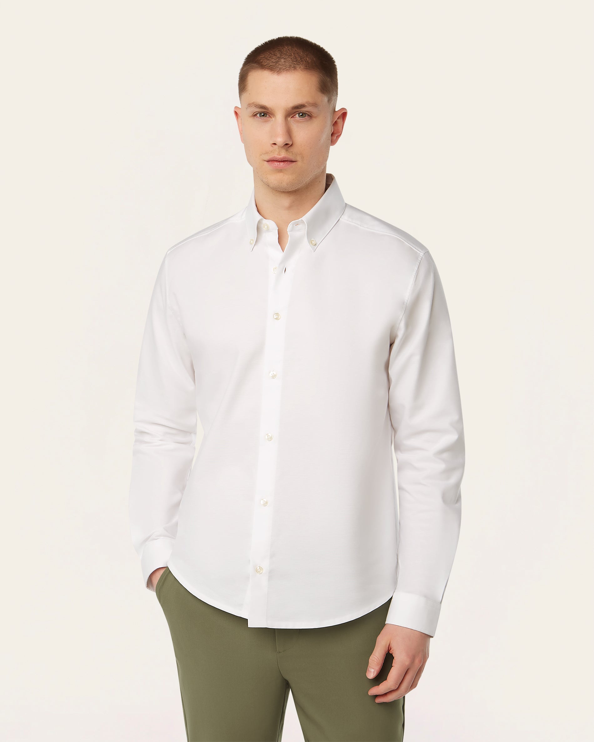 トップス S Basic Regular Collar Shirt lab. IVORY White Oxford Button-Down Stretch Shirt | LABFRESH