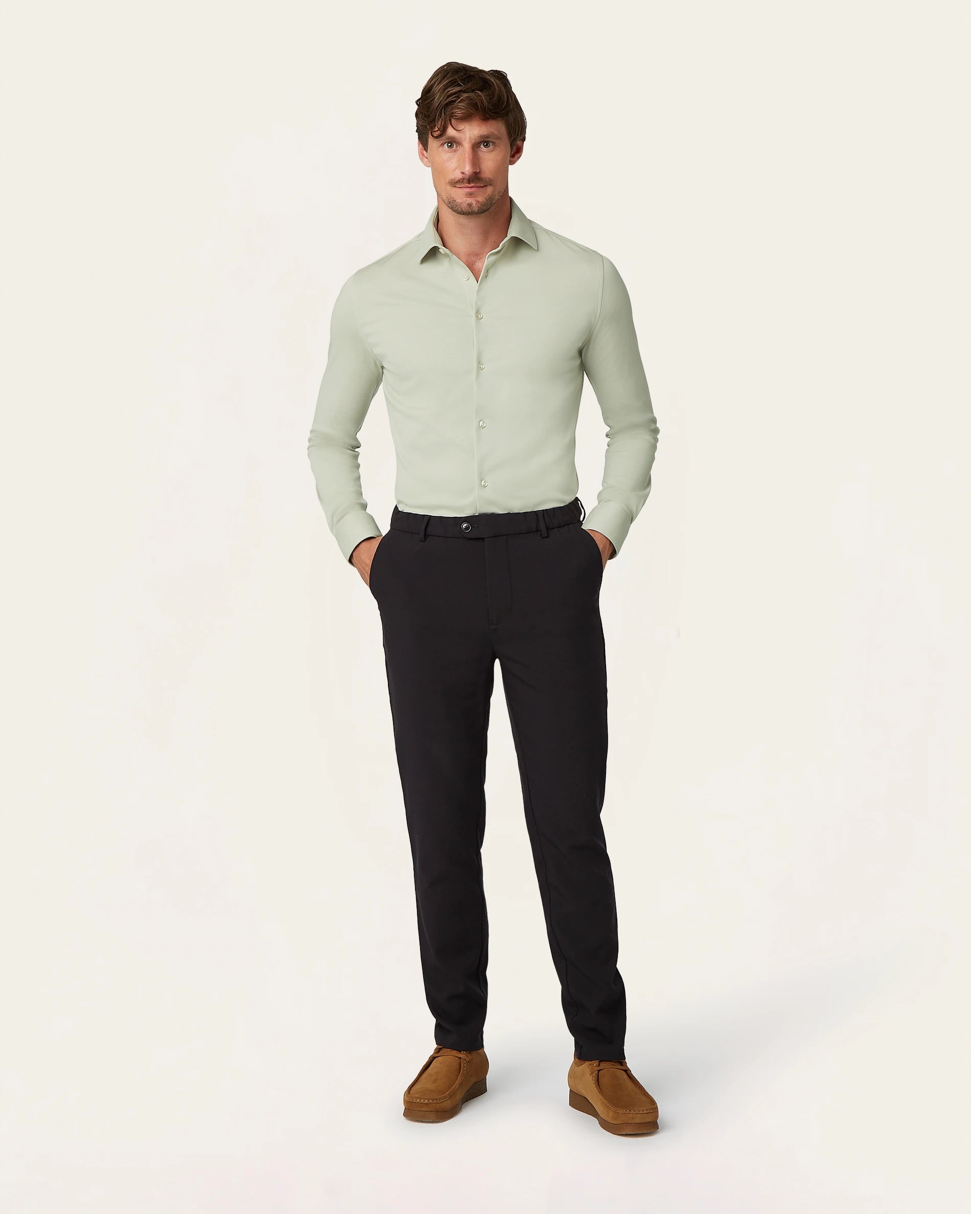 Knitted non-iron shirt Sage