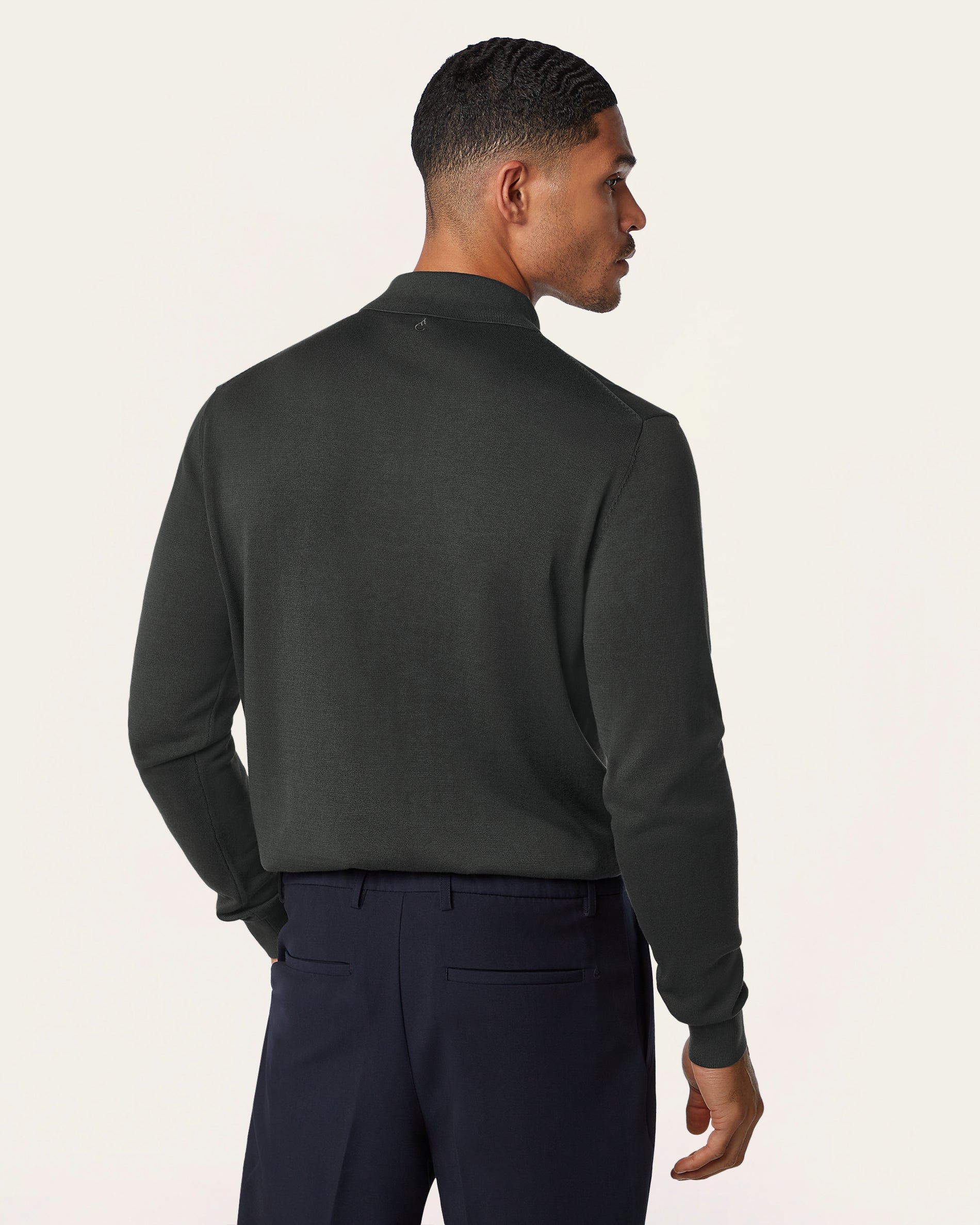 Knitted Long-sleeve Polo Dark Grey