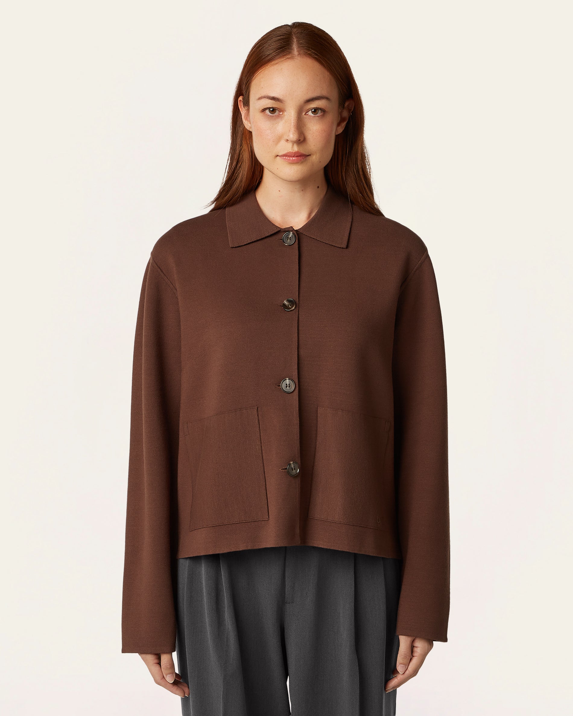 Boxy Jacquard Cardigan - Brown