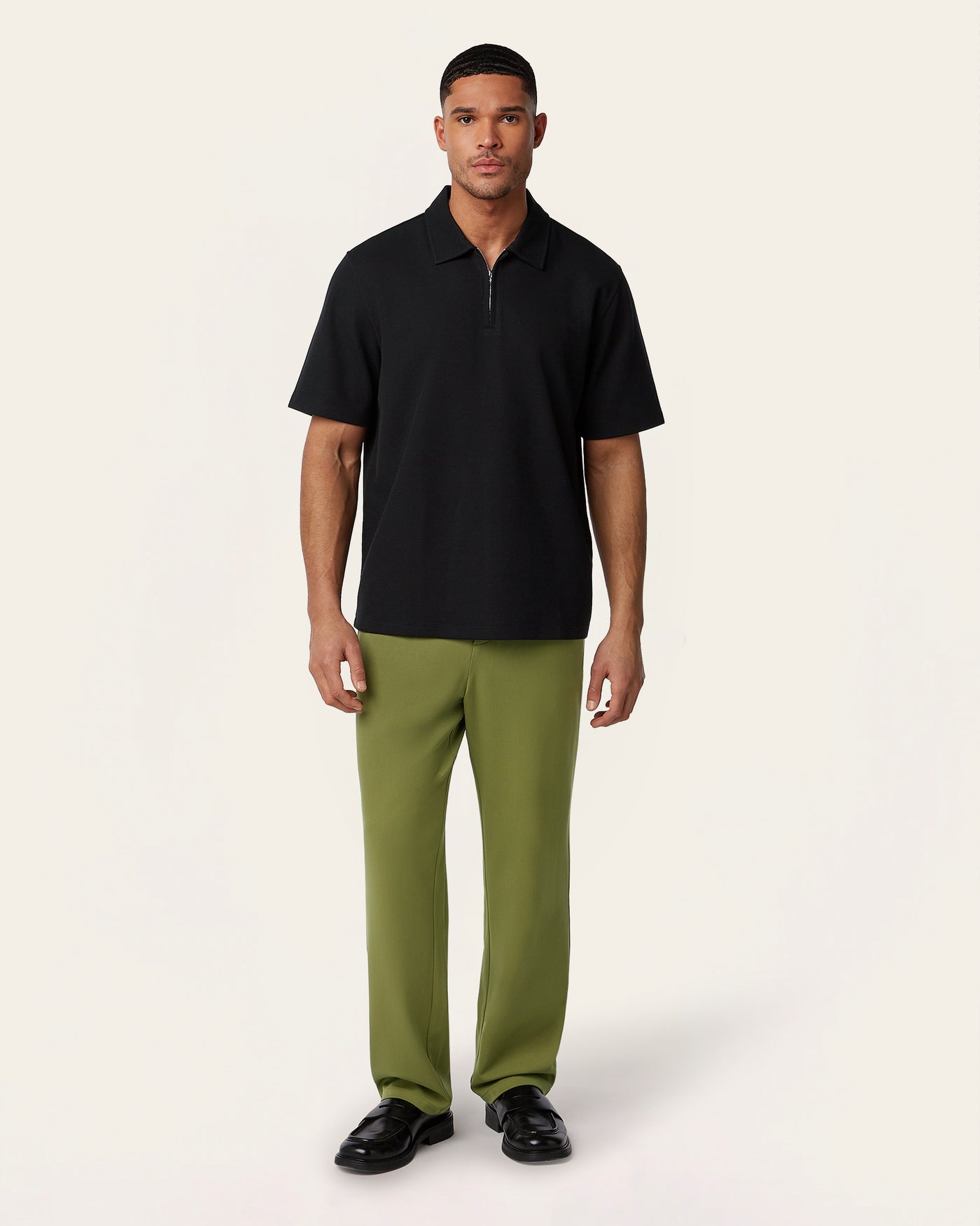 Relaxed Zip Polo Black