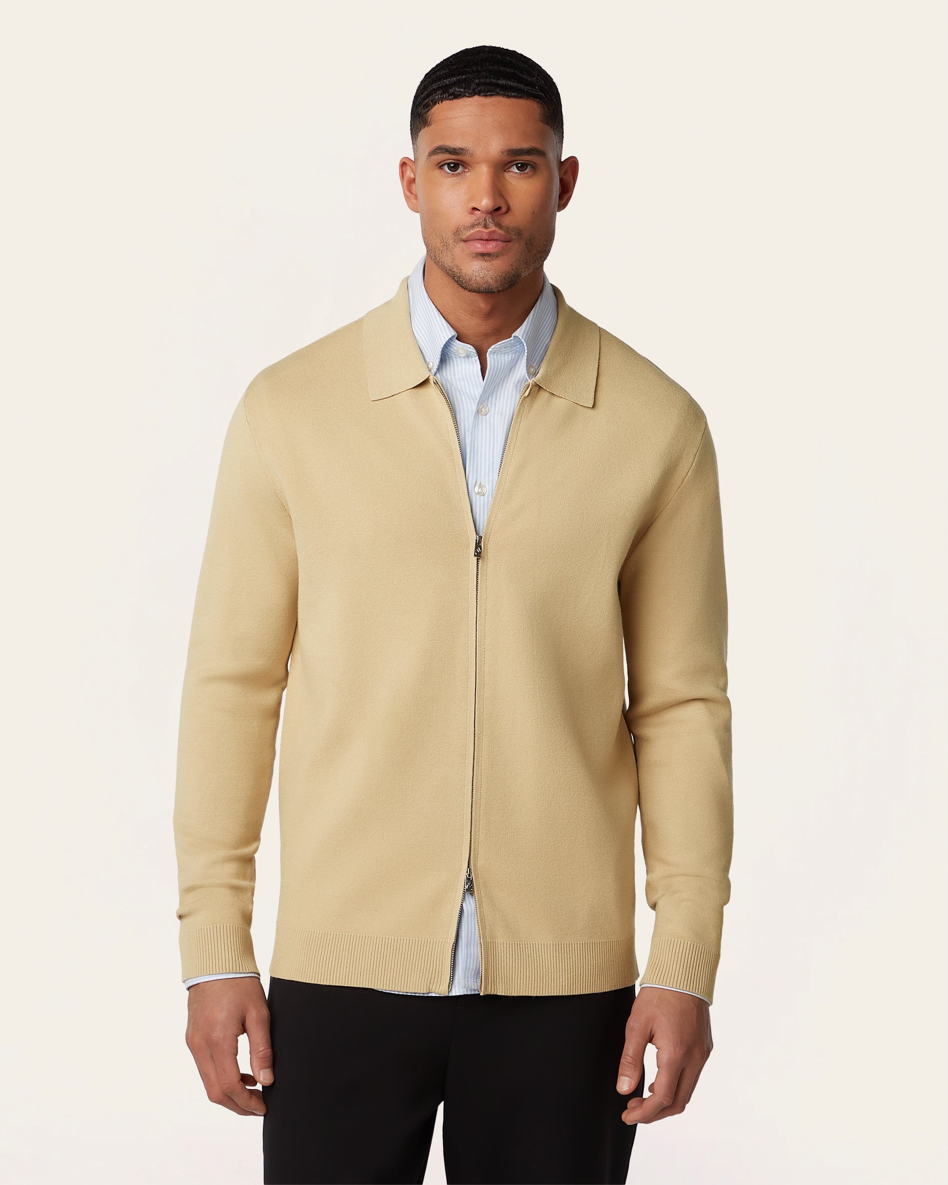Sand Full Zip Jacquard Cardigan | LABFRESH