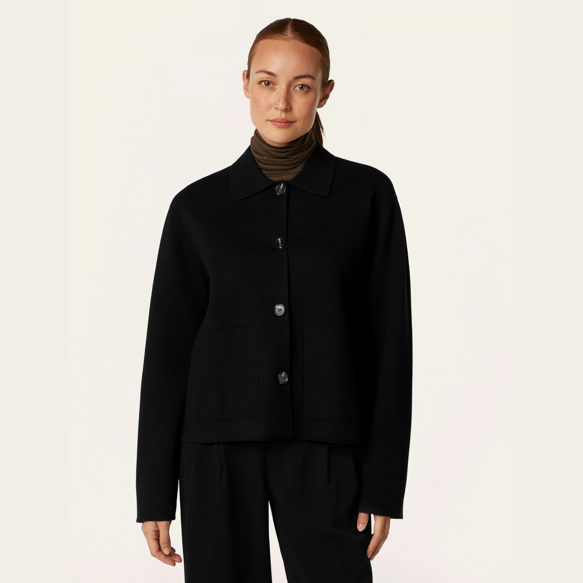 Boxy Jacquard Cardigan - Black