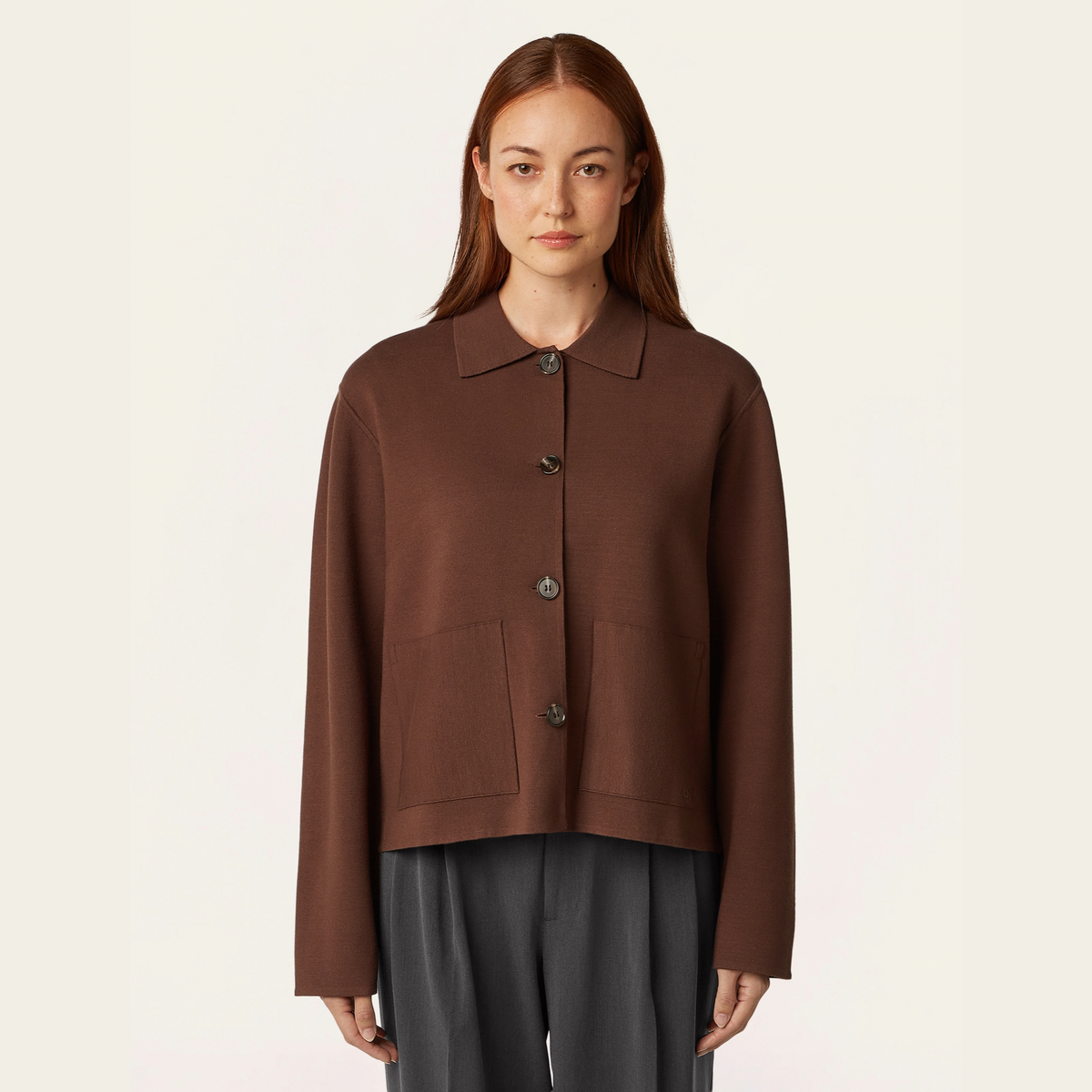 Boxy Jacquard Cardigan - Brown
