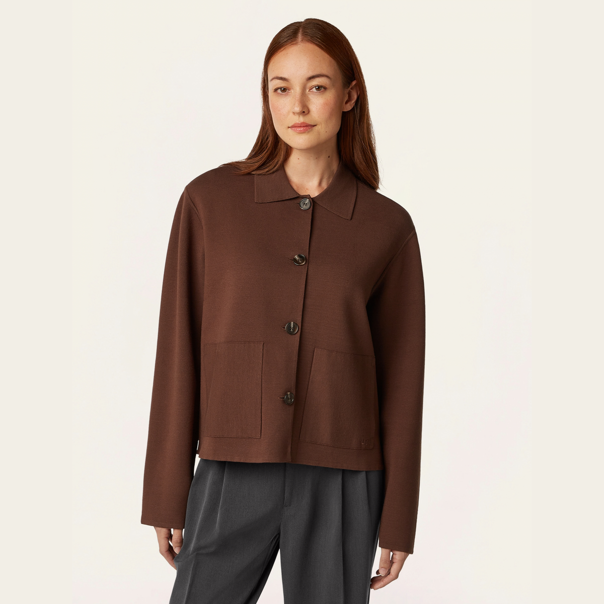 Boxy Jacquard Cardigan - Brown