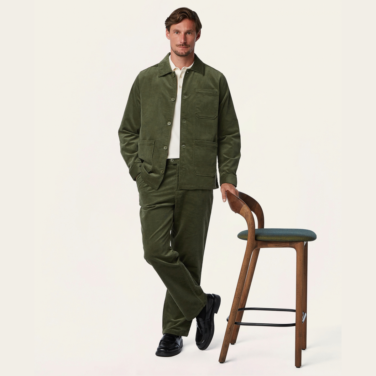 Straight Corduroy Pants Dark Olive