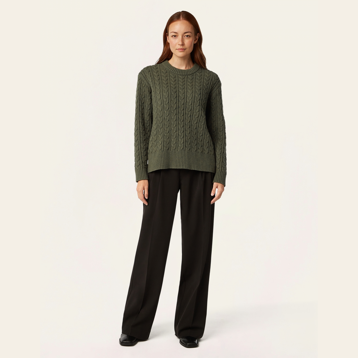 Heavy Seawool Cable Crewneck - Dark Olive