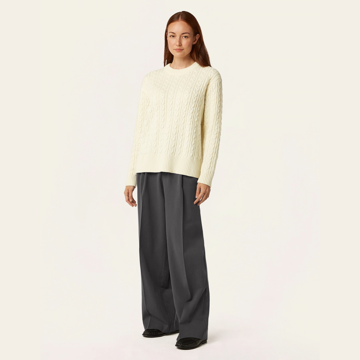 Heavy Seawool Cable Crewneck - Off White