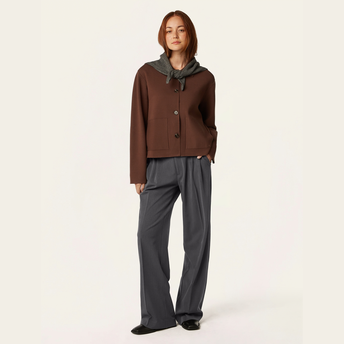 Boxy Jacquard Cardigan - Brown