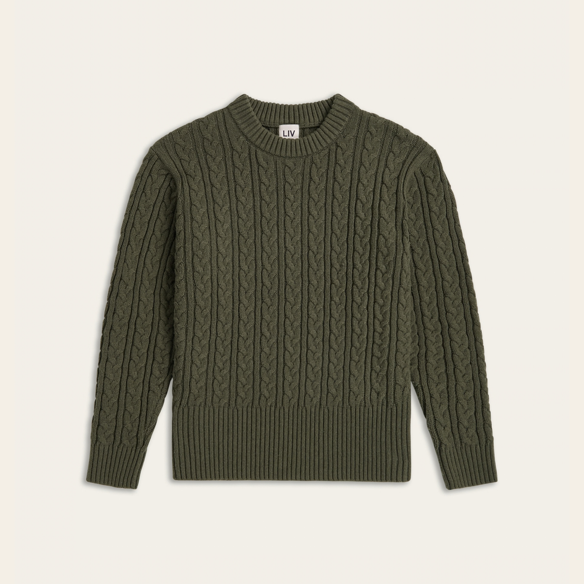 Heavy Seawool Cable Crewneck - Dark Olive