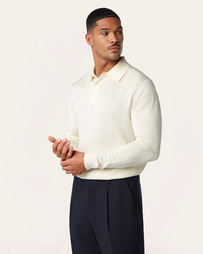 Knitted Long-sleeve Polo Off-white