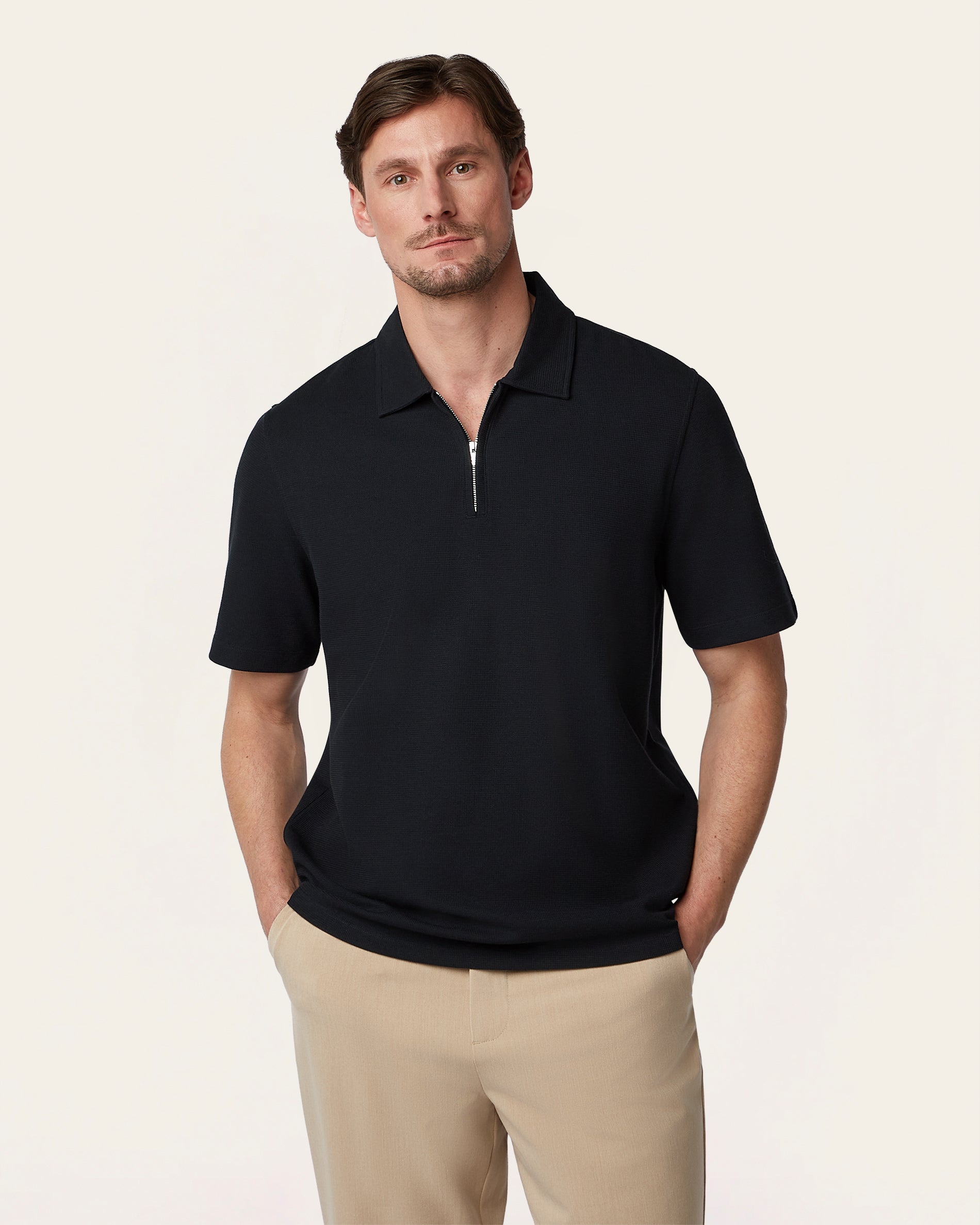 Navy Relaxed Fit Zip Polo – Odour Resistant | LABFRESH