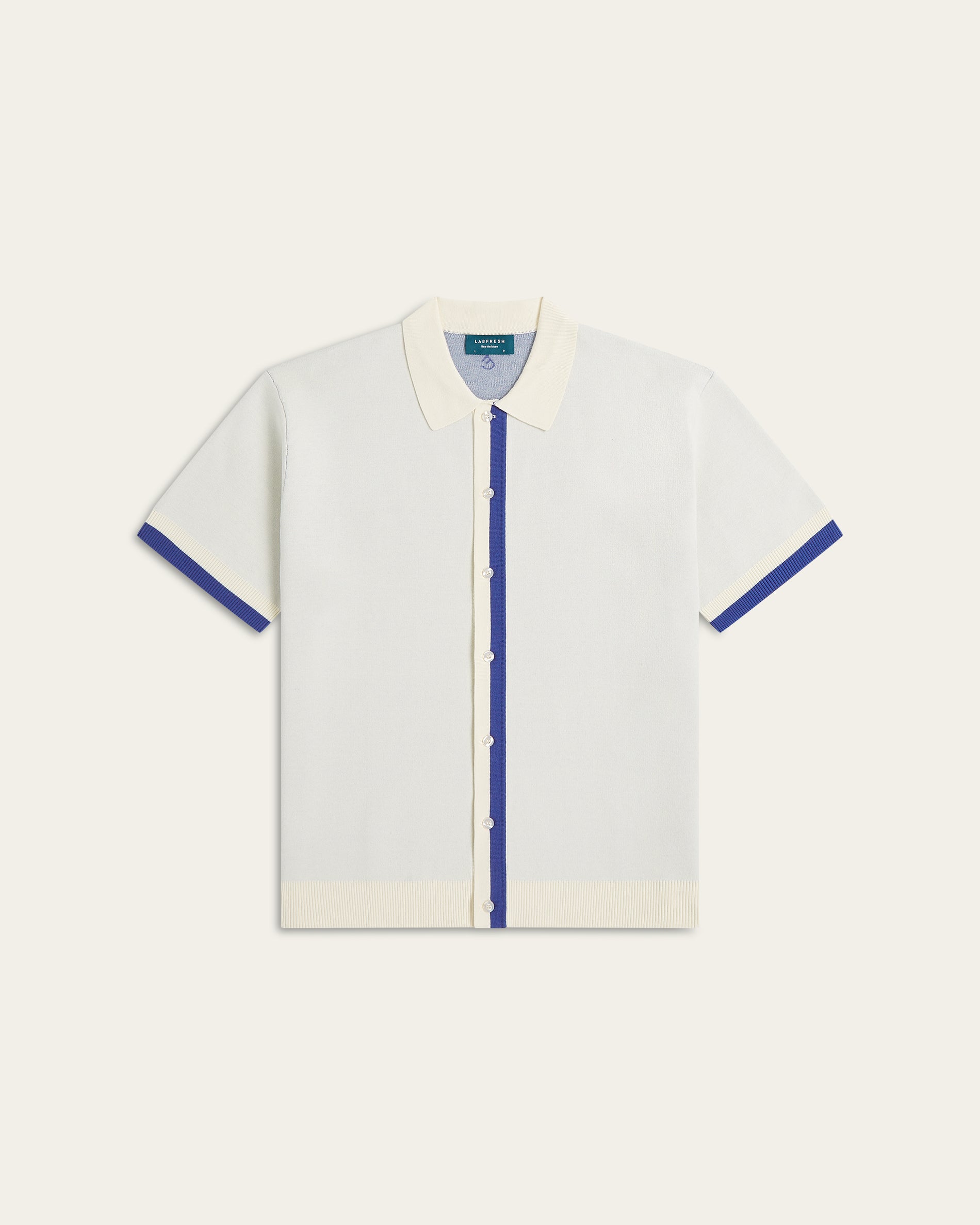 Jacquard Polo Off White / Cobalt Blue