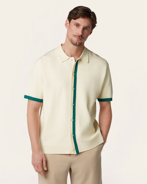 Off-White & Dark Green Jacquard Polo Shirt | LABFRESH