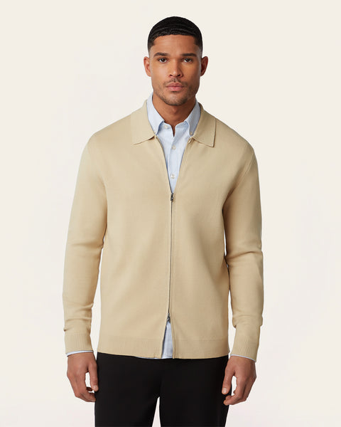 Sand Full Zip Jacquard Cardigan | LABFRESH