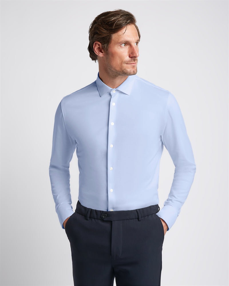 Knitted non-iron shirt blue